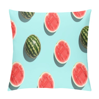 Personality  Pattern With Ripe Watermelon On Blue Background. Pop Art Design, Creative Summer Concept Pillow Covers