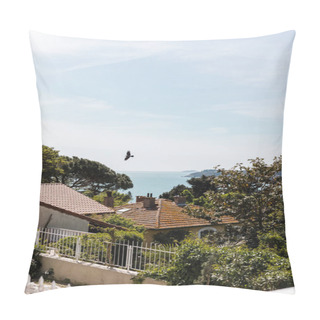 Personality  Bird Flying Over Houses And Sea On Princess Islands In Turkey  Pillow Covers