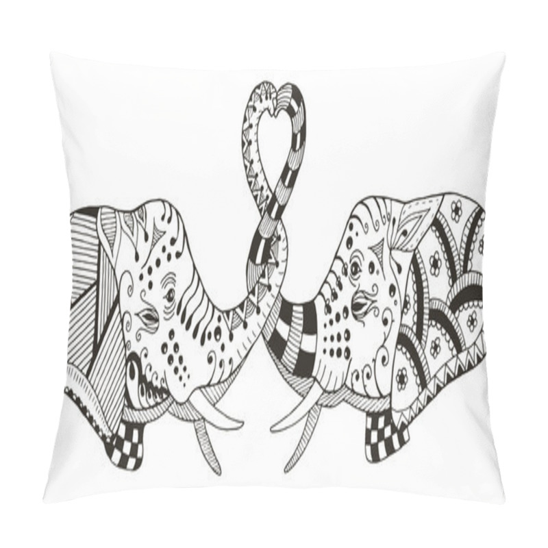 Personality  Elephants making heart shape with trunks, zentangle stylized, vector illustration, pattern, freehand pencil, hand drawn. Valentines day. pillow covers