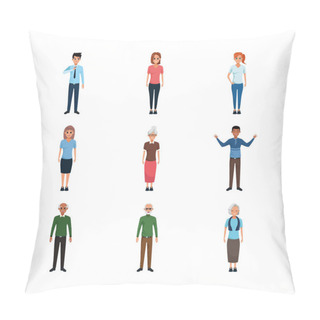 Personality  Cartoon Old People And Adults Standing Icon Set Pillow Covers