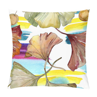 Personality  Green Red Ginkgo Biloba Leaves. Watercolor Background Illustration Set. Seamless Background Pattern. Pillow Covers