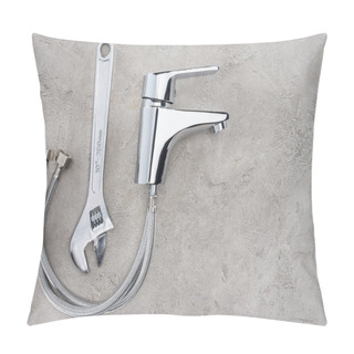 Personality  Top View Of Water Mixer And Pipe Wrench On Concrete Surface Pillow Covers