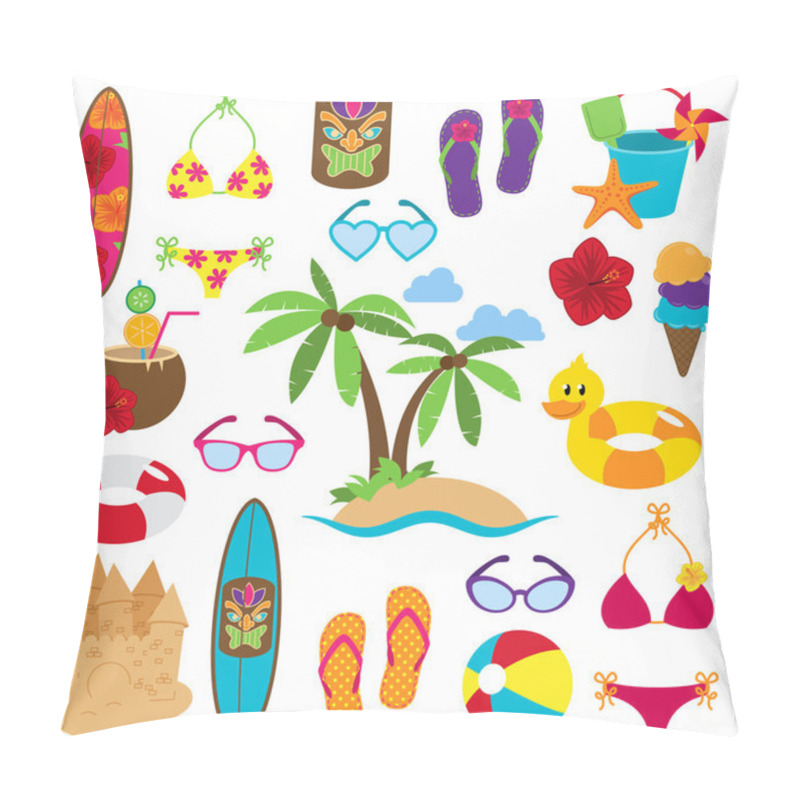Personality  Vector Collection of Beach and Tropical Themed Images pillow covers