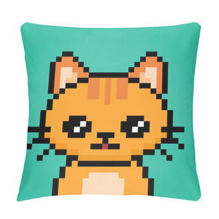 Personality  Pixel 8 Bit Cat Head. Animal Portrait For Game Assets In Vector Illustration. Pillow Covers