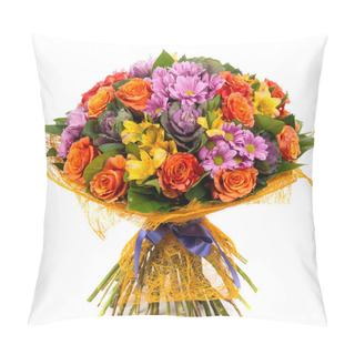 Personality  Bouquet Of Natural Orange Roses And Colorful Flowers Pillow Covers