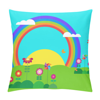 Personality  Garden With Butterfly, Rainbow And Flowers Pillow Covers