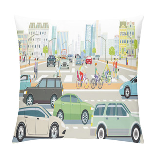 Personality  Road Traffic With People On The Crosswalk In A Big City, Illustration Pillow Covers