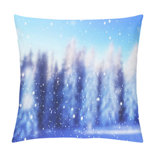 Personality  Blured Winter Snow Covered Forest. Beauty Nature Background. Christmas Holiday Card Pillow Covers