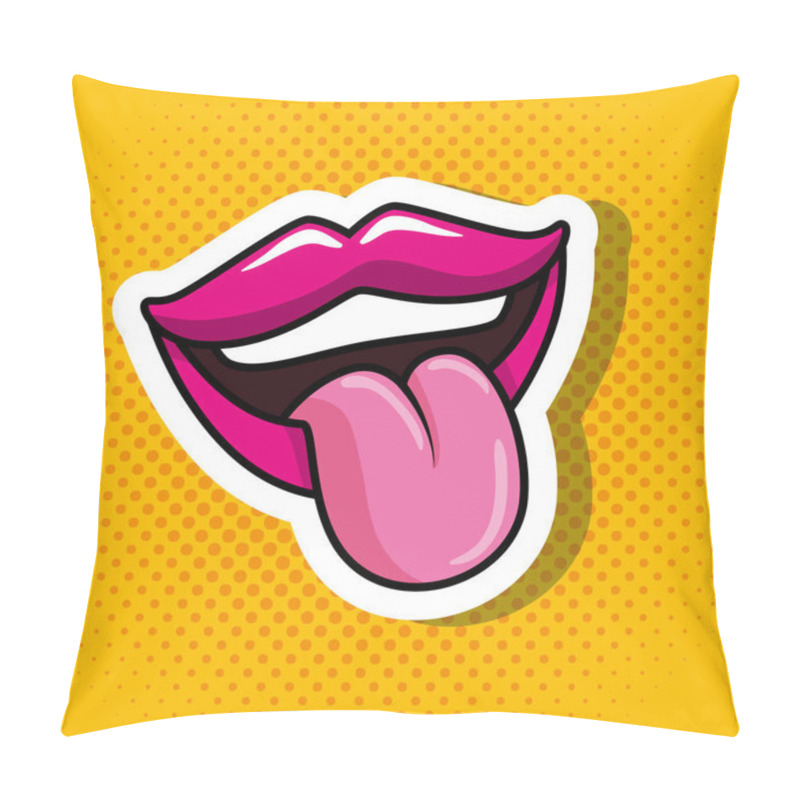 Personality  Sexy Mouth With Tongue Out In Background Yellow Pop Art Style Icon Pillow Covers