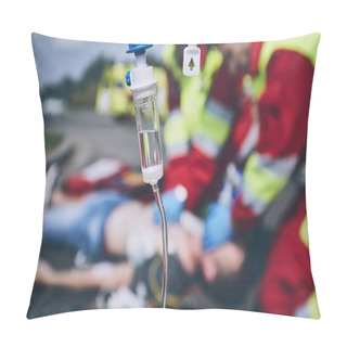 Personality  Cardiopulmonary Resuscitation. Rescue Team (doctor And A Paramedic) Resuscitating The Man On The Road. Pillow Covers