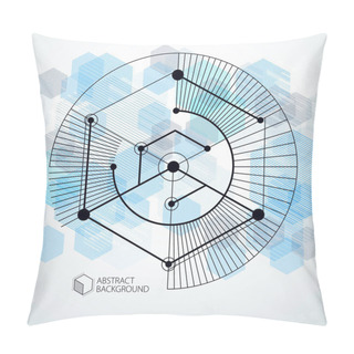 Personality  Isometric Abstract Blue Background With Linear Dimensional Cube Shapes, Vector 3d Mesh Elements. Layout Of Cubes, Hexagons, Squares, Rectangles And Different Abstract Elements.  Pillow Covers