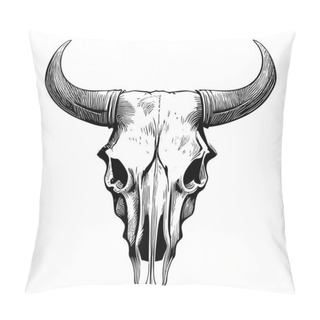 Personality  Cow Skull Sketch Hand Drawn In Doodle Style Vector Illustration Pillow Covers