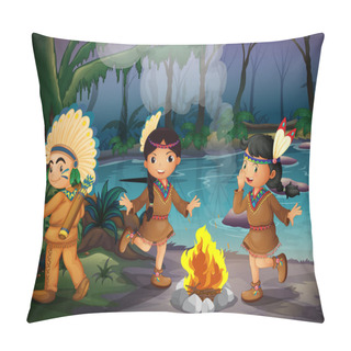 Personality  A Forest With Three Young Indians Pillow Covers