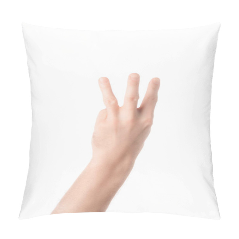 Personality  Partial View Of Man Showing Number Letter W In Sign Language Isolated On White Pillow Covers