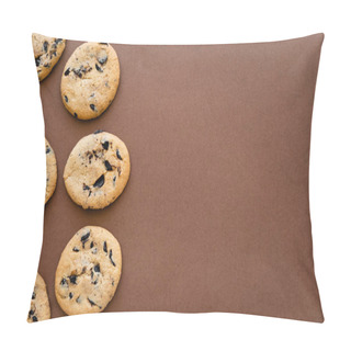 Personality  Top View Of Cookies With Chocolate On Brown Background With Copy Space  Pillow Covers