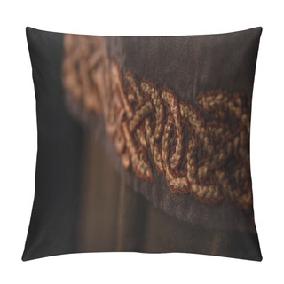 Personality  Close Up View Of Medieval Scottish Brown Clothing With Embroidery Pillow Covers