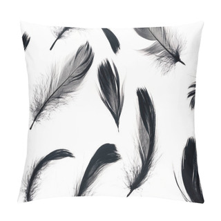 Personality  Seamless Background With Black Soft And Lightweight Feathers Isolated On White Pillow Covers