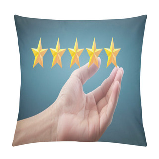 Personality  Hand Of Touching Rise On Increasing Five Stars. Increase Rating Evaluation And Classification Concept Pillow Covers