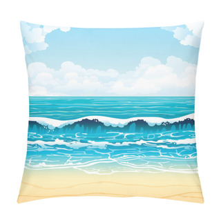 Personality  Sea With Waves And Sandy Beach On A Cloudy Sky Pillow Covers