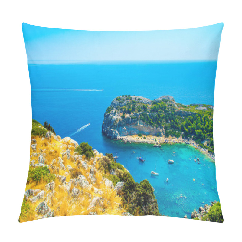 Personality  Aerial Landscape Of Anthony Quinn Bay And Beach In Rhodes, Greece Pillow Covers