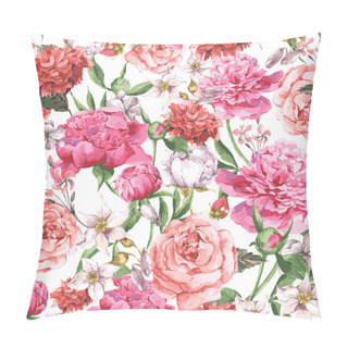 Personality  Summer Seamless  Watercolor Pattern With Pink Peonies And Roses On A White Background Pillow Covers