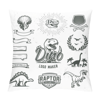 Personality  Dino Logo Maker Set. Dinosaur Logotype Creator. Vector T-rex Banner Template. Jurassic Period Laurel Crest Illustration. Shield Insignia Concept Design. Cretaceous World Badge Or Label Collection. Pillow Covers