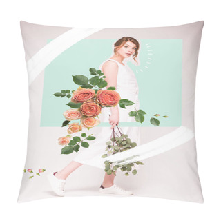 Personality  Attractive Woman With Green Branches Pillow Covers