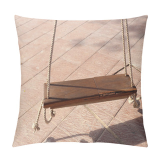 Personality  Wooden Swing Hanging On Couple Of Ropes In Warming Sunlight. Pillow Covers