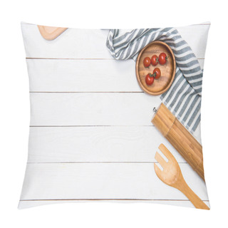 Personality  Cherry Tomatoes With Wooden Spatula And Salt Grinder With Table Cloth On Tabletop Pillow Covers