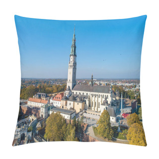 Personality  Poland, Czestochowa. Jasna Gora Fortified Monastery And Church On The Hill. Famous Historic Place And Polish Catholic Pilgrimage Site With Black Madonna Miraculous Icon. Aerial View In Fall. Pillow Covers