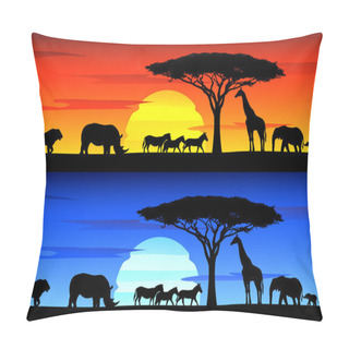 Personality  Beautiful Sunset Background On Africa Wildlife Pillow Covers