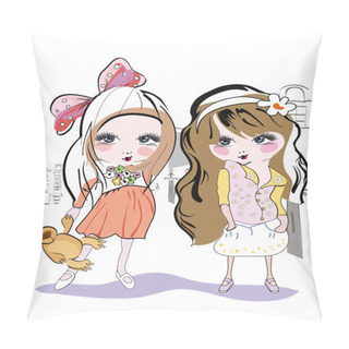 Personality  Fashion Little Girls In The City Pillow Covers