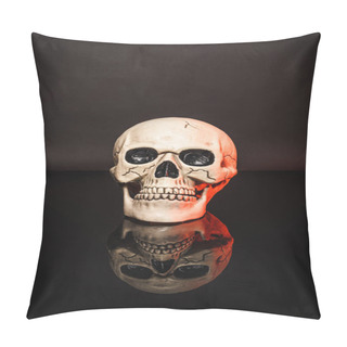 Personality  Red Lighting On Aged And Spooky Skull On Black  Pillow Covers