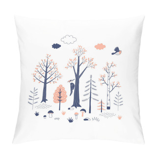 Personality  Autumn Forest Themed Vector Illustration. Pillow Covers