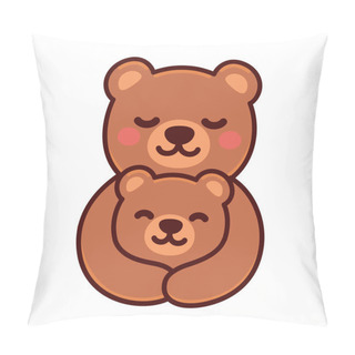Personality  Cute Cartoon Bear Mom Hugging Baby Cub, Sweet Brown Bears Family Drawing. Simple Vector Clip Art Illustration, Kawaii Mascot Or Logo. Pillow Covers