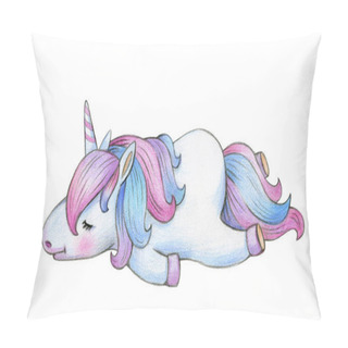 Personality  Sleeping Unicorn Cartoon Isolated On White Background Pillow Covers