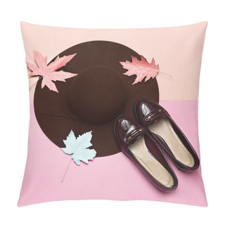 Personality  Fashionable Felt Hat For The Lady And Shoes. Spring. Style. Conc Pillow Covers