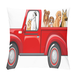 Personality  Many Dogs Riding On Red Truck Illustration Pillow Covers