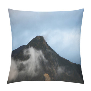 Personality  Mountain Majesty: A Lone Peak Rising Through The Veil Of Morning Mist. High Quality Photo Pillow Covers