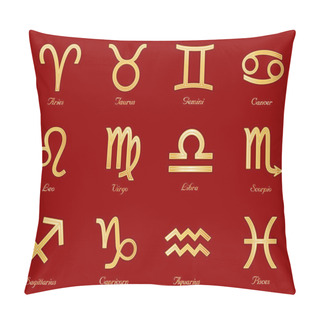 Personality  Horoscope Symbols, Twelve Gold Embossed Zodiac Symbols Pillow Covers