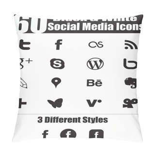 Personality  60 Black & White Social Media Icons Pillow Covers