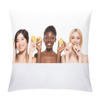Personality  Three Different Ethnic Women With Lemon, Orange And Cucumber  Pillow Covers