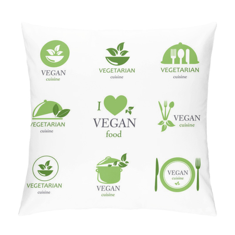 Personality  Vector Vegan and Vegetarian Food Emblems pillow covers