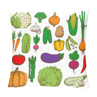 Personality  Healthy And Juicy Fresh Vegetables Sketch Symbol Pillow Covers