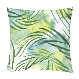 Personality  Exotic Tropical Hawaiian Green Palm Leaves. Watercolor Background Set. Seamless Background Pattern. Pillow Covers