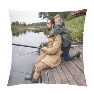 Personality  Father And Son Fishing With Rods  Pillow Covers