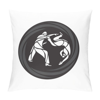 Personality  Judo Fighters Round Pictogram Or Logo. Martial Arts Icon Pillow Covers