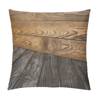 Personality  Grey Wooden Striped Floor And Brown Wooden Wall Pillow Covers