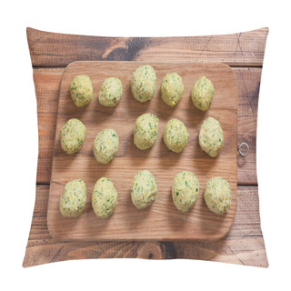 Personality  Preparation Of Chickpea Falafel Step By Step - Step 6 - Preparation Of Raw Balls, Top View, Selective Focus Pillow Covers