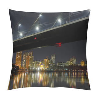 Personality  Dark Cityscape With Bridge, Reflection On River And Illuminated Houses At Night Pillow Covers